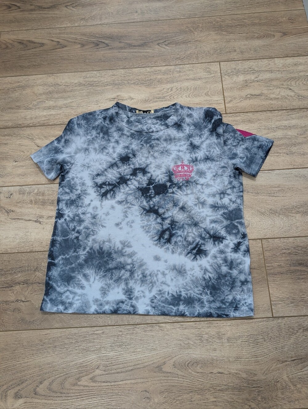 Women's Tie-Dye Short Sleeve Tee with Pink Crown Accent